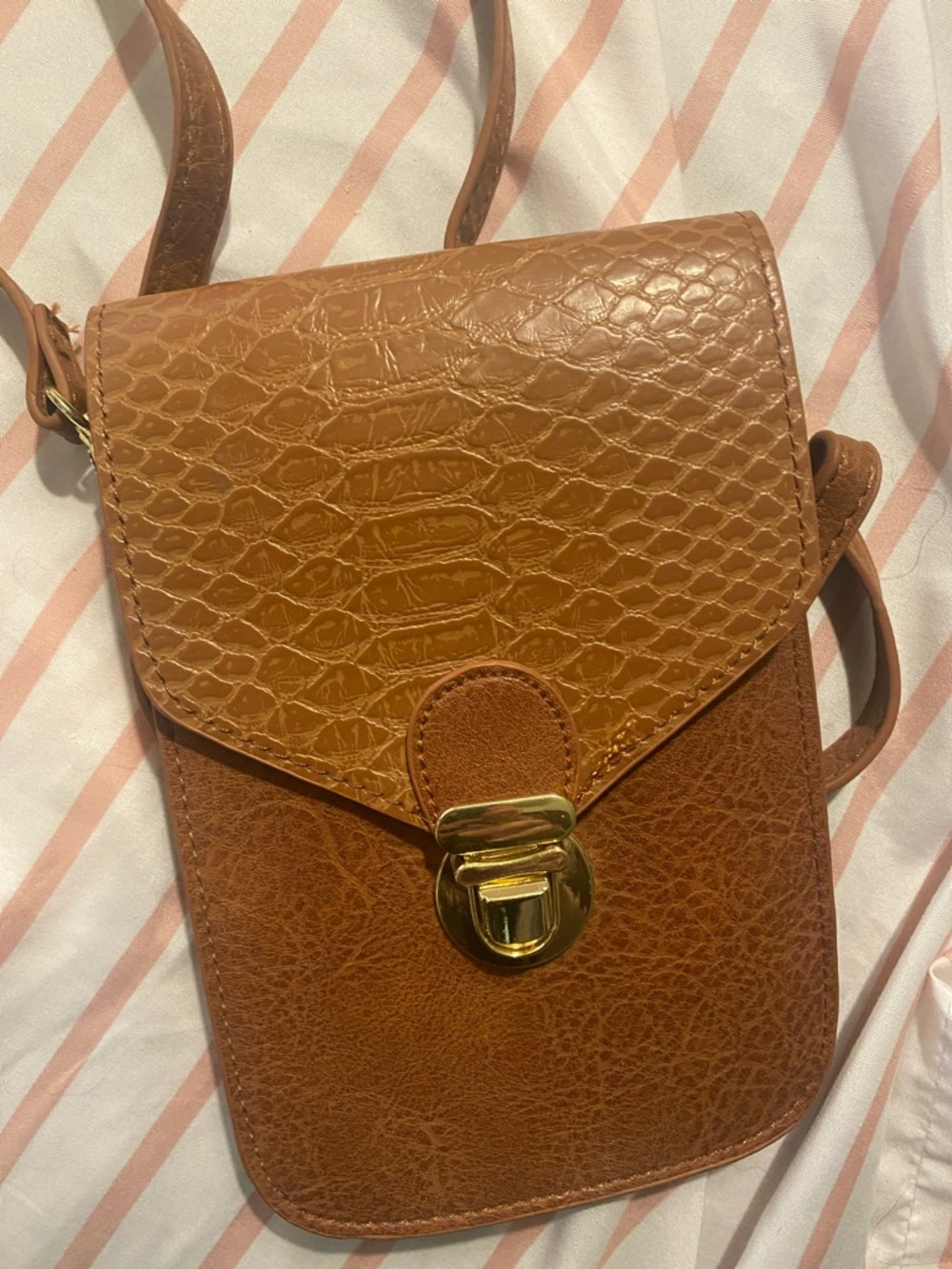 Women's Brown Faux Leather Crossbody Bag with Gold Hardware